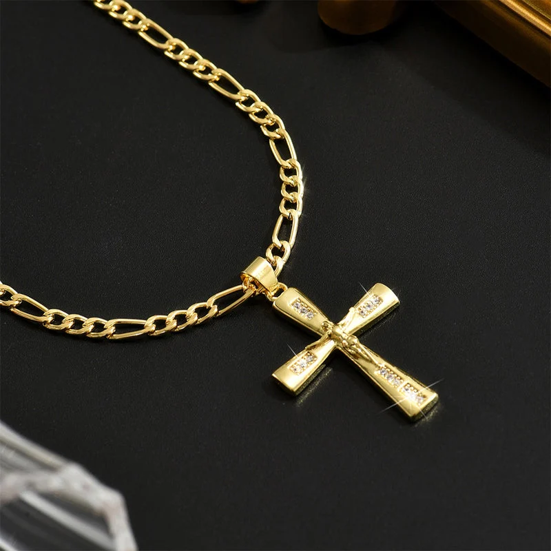 Herren-Kette mit Kreuz-Anhänger – Goldfarben ✝️💛