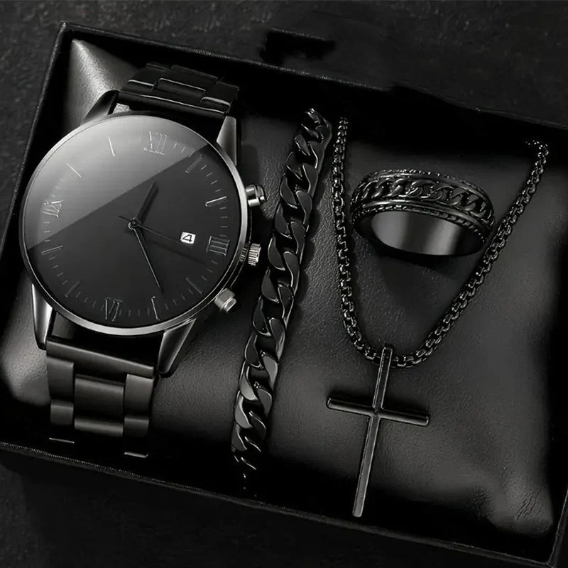 Dreiteiliges Geschenkset für Herren: Uhr + Halskette + Armband
