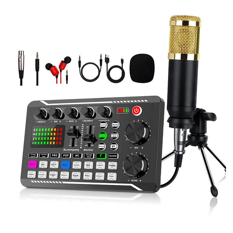 F998 Live-Soundkarte, Audio-Mixer, Podcast-Audioschnittstelle mit DJ-Mixer-Effekten, Stimmverzerrer mit Soundeffekten für Karaoke, Live-Streaming, Gaming-Aufnahmen