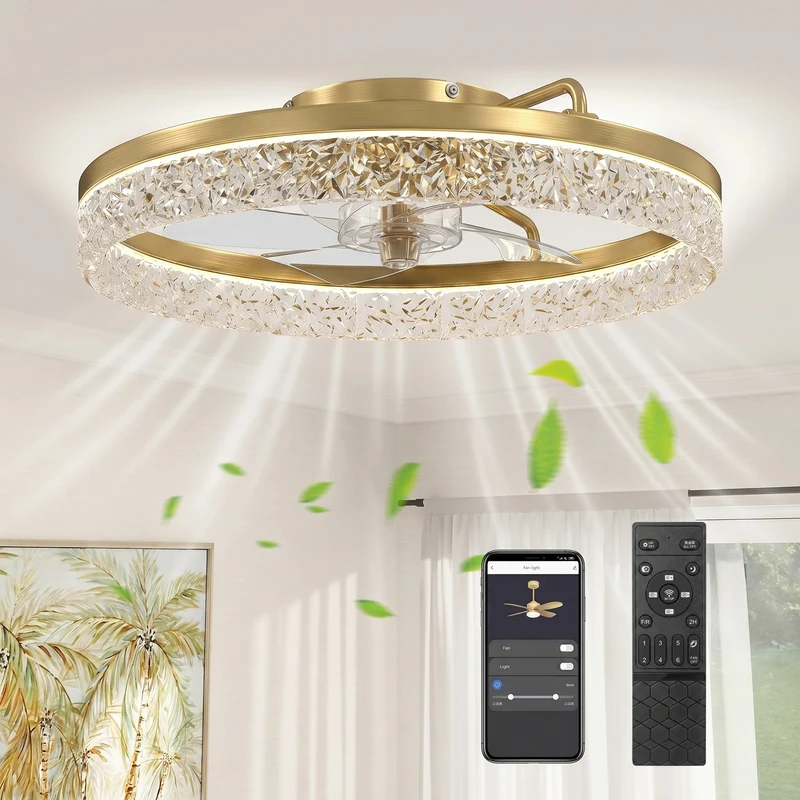 50 cm Modern LED Ceiling Fan with Lights, Remote & App Control, 3 Colour Temperatures, Dimmable & Quiet Reversible DC Motor, Gold
