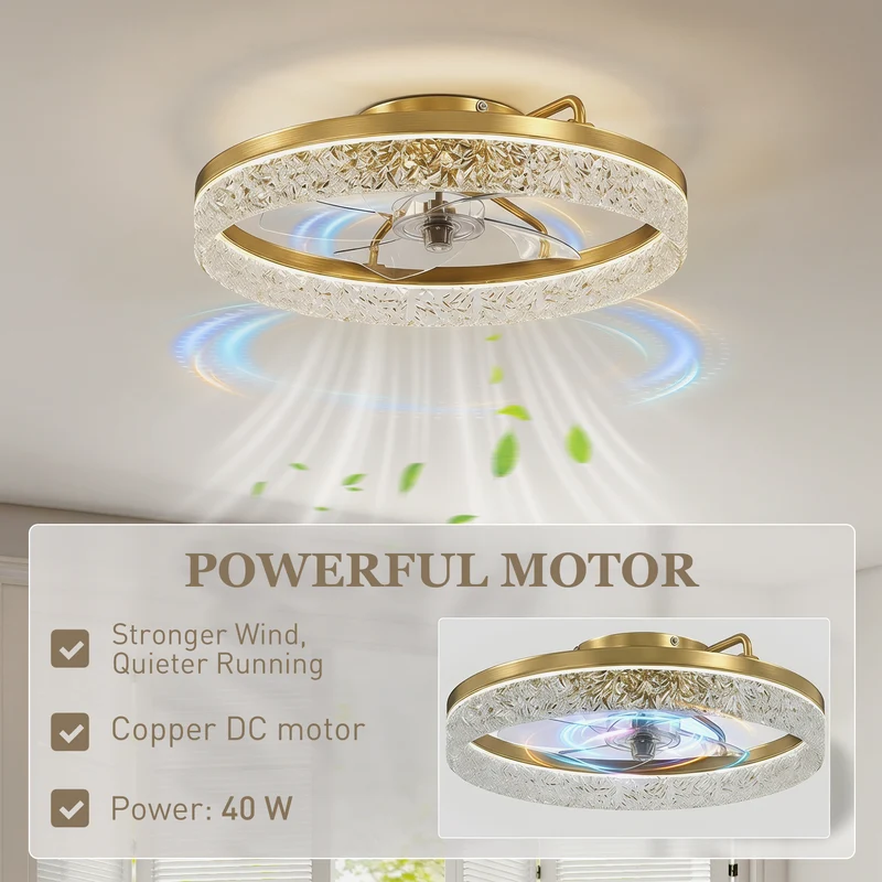 50 cm Modern LED Ceiling Fan with Lights, Remote & App Control, 3 Colour Temperatures, Dimmable & Quiet Reversible DC Motor, Gold