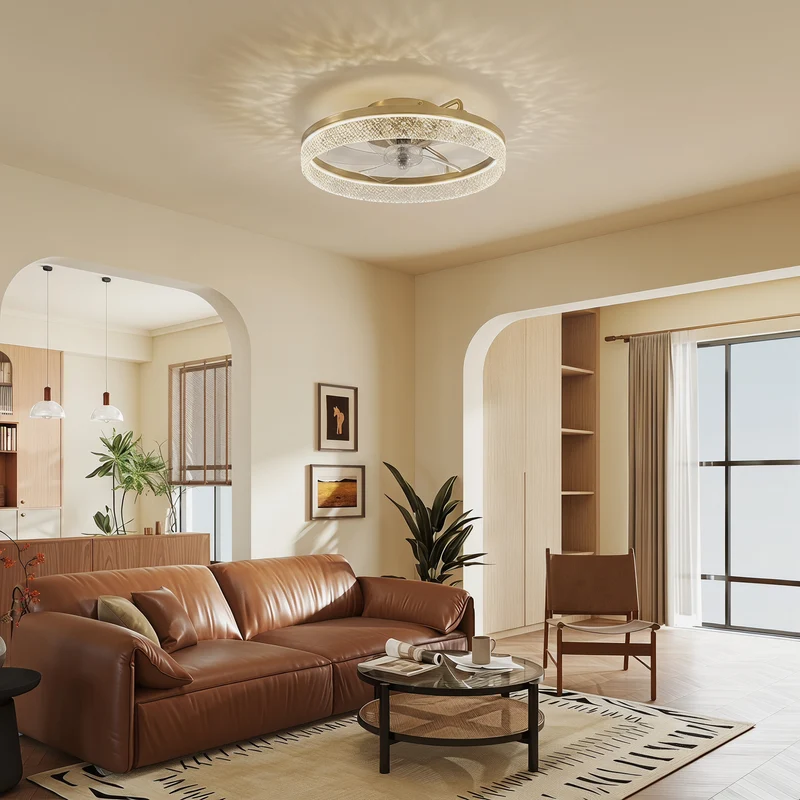 50 cm Modern LED Ceiling Fan with Lights, Remote & App Control, 3 Colour Temperatures, Dimmable & Quiet Reversible DC Motor, Gold