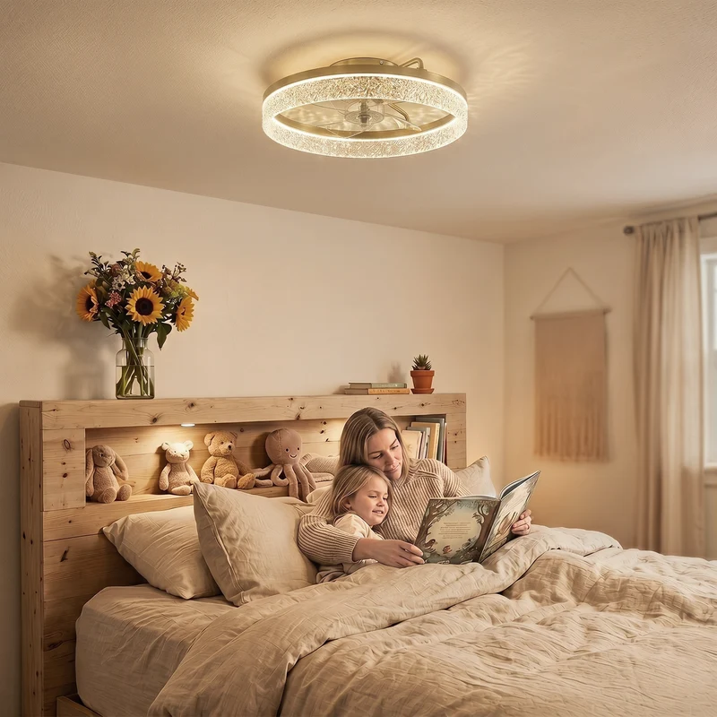 50 cm Modern LED Ceiling Fan with Lights, Remote & App Control, 3 Colour Temperatures, Dimmable & Quiet Reversible DC Motor, Gold