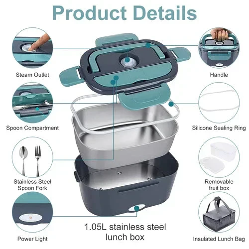 ✨🍴Mobile elektrische Brotdose – Für Auto & Haushalt, Steckdosenbetrieb, Edelstahl-Innenbehälter 🔌🍱