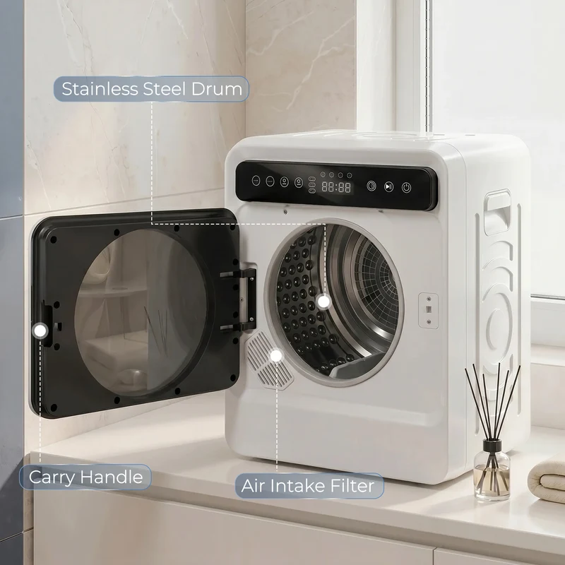 5kg Vented Tumble Dryer with Smart Drying & Stainless Steel Tub, Compact Freestanding Design, White