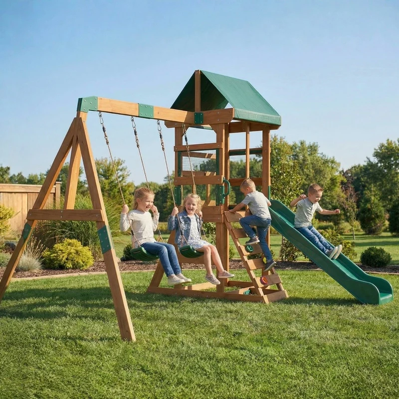 Spielturm Klettergerüst Schaukelgestell Rutsche Spielgerät