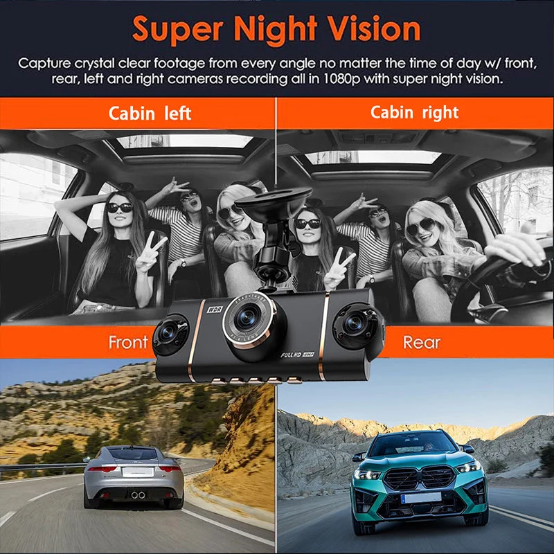 🏆60% RABATT 🚗 📹4-Channel HD Dashcam with Front Interior Rear Recording