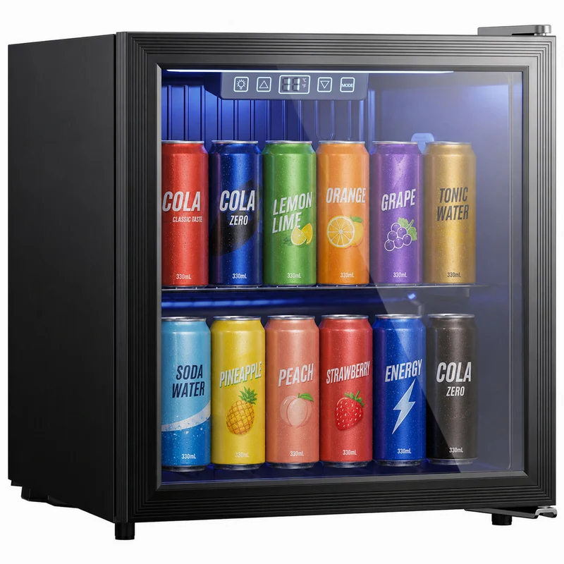 50L Undercounter Drinks Fridge with Double-Layer Glass Door, LED Light & Adjustable Shelf for Beer, Soda and Wine