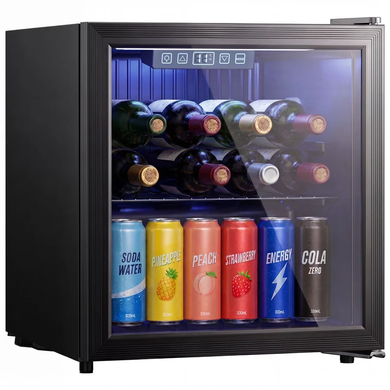 50L Undercounter Drinks Fridge with Double-Layer Glass Door, LED Light & Adjustable Shelf for Beer, Soda and Wine