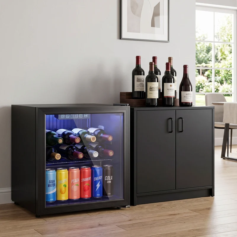 50L Undercounter Drinks Fridge with Double-Layer Glass Door, LED Light & Adjustable Shelf for Beer, Soda and Wine