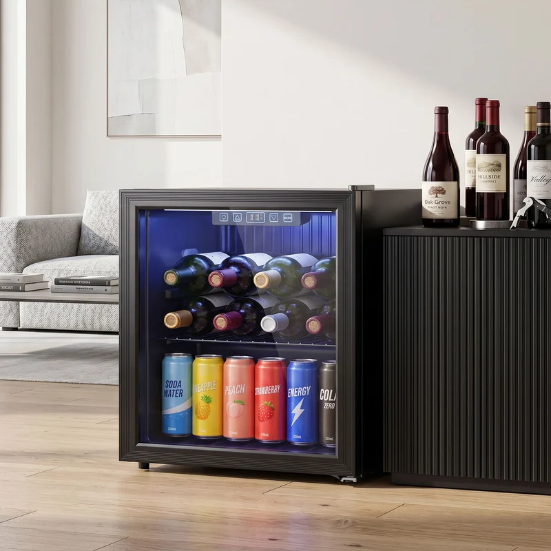 50L Undercounter Drinks Fridge with Double-Layer Glass Door, LED Light & Adjustable Shelf for Beer, Soda and Wine