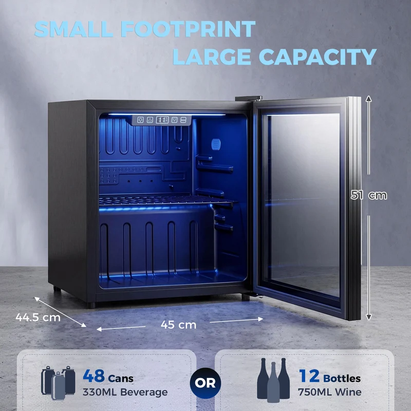 50L Undercounter Drinks Fridge with Double-Layer Glass Door, LED Light & Adjustable Shelf for Beer, Soda and Wine