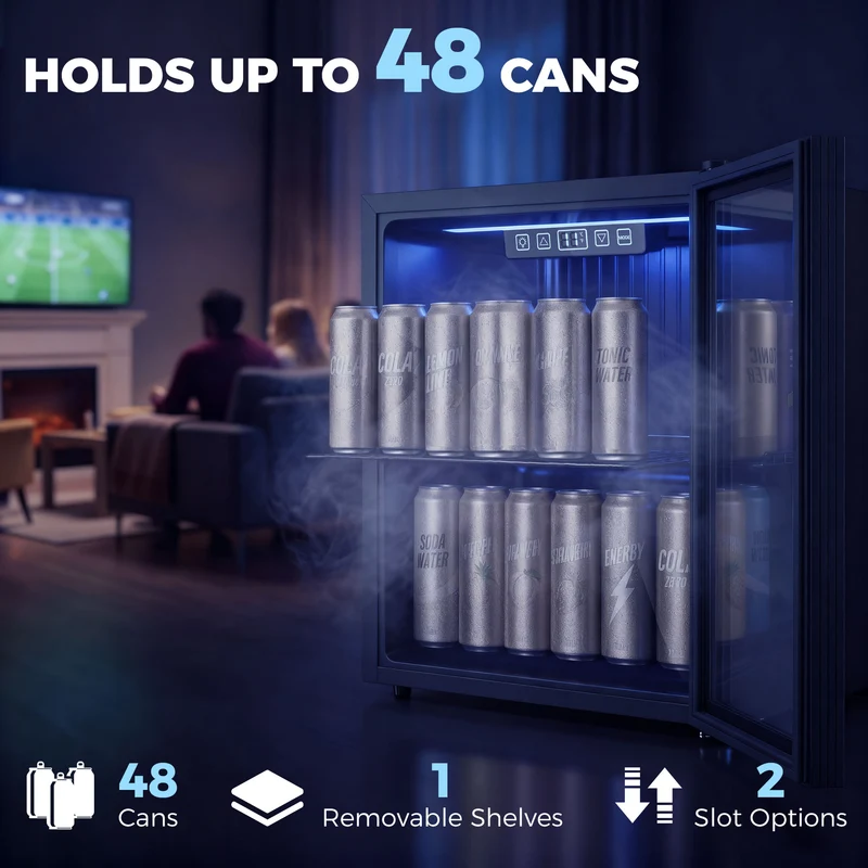 50L Undercounter Drinks Fridge with Double-Layer Glass Door, LED Light & Adjustable Shelf for Beer, Soda and Wine
