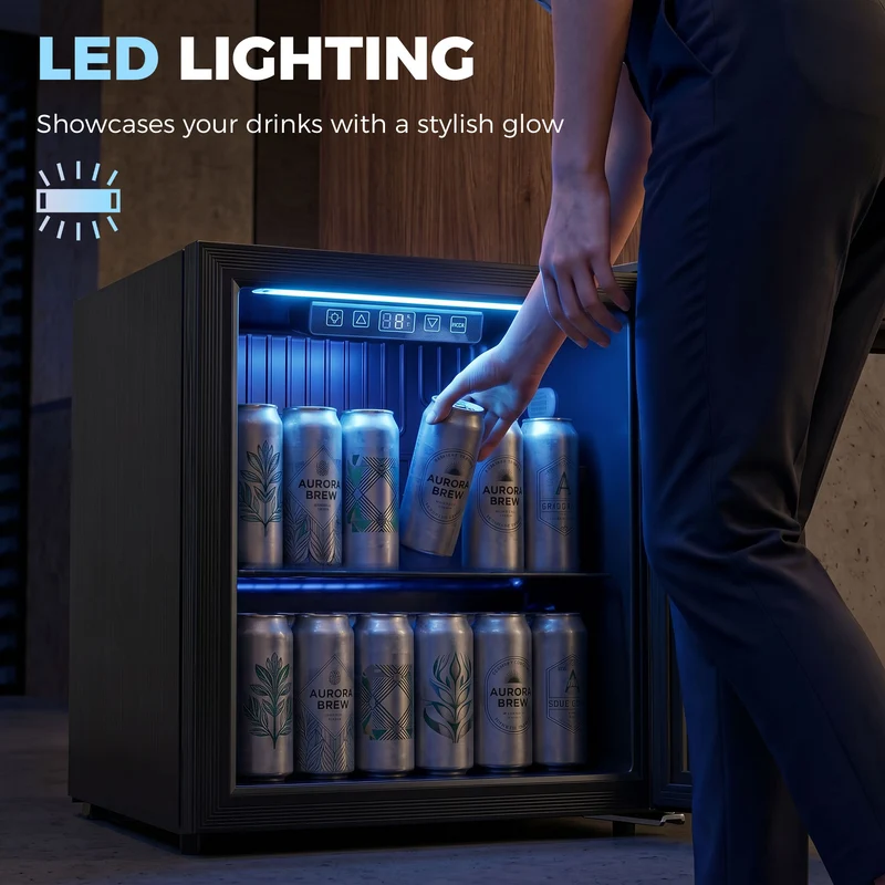 50L Undercounter Drinks Fridge with Double-Layer Glass Door, LED Light & Adjustable Shelf for Beer, Soda and Wine