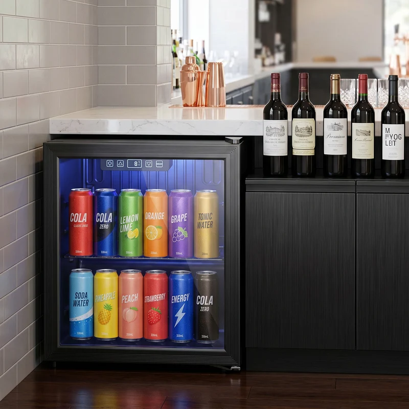 50L Undercounter Drinks Fridge with Double-Layer Glass Door, LED Light & Adjustable Shelf for Beer, Soda and Wine