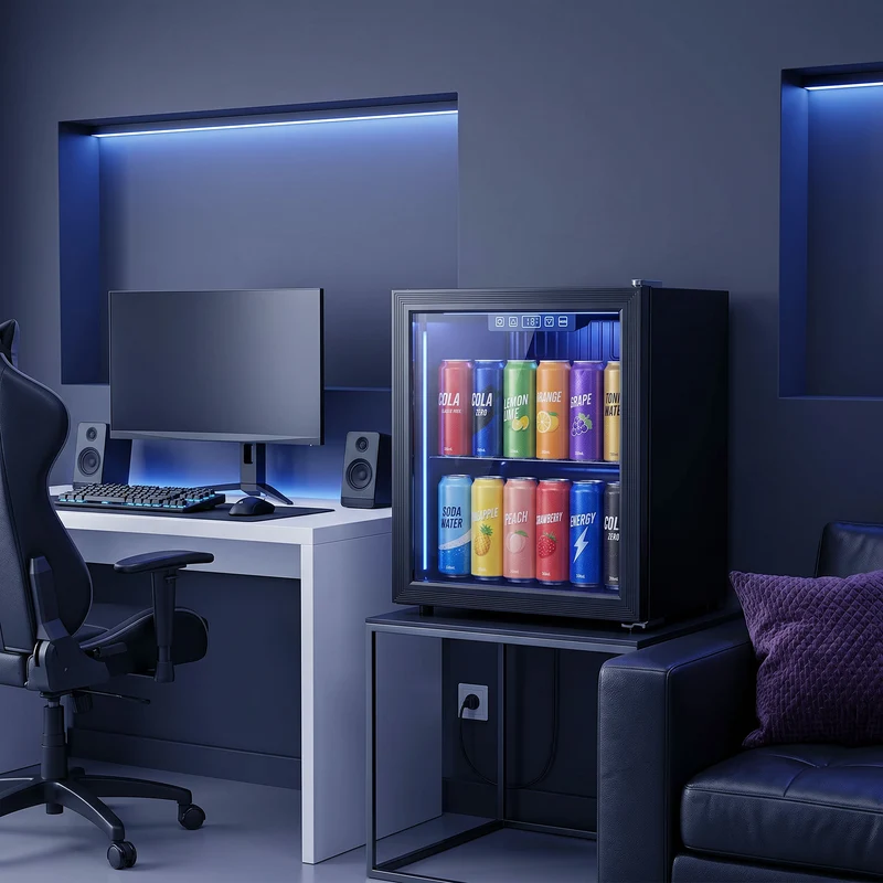 50L Undercounter Drinks Fridge with Double-Layer Glass Door, LED Light & Adjustable Shelf for Beer, Soda and Wine