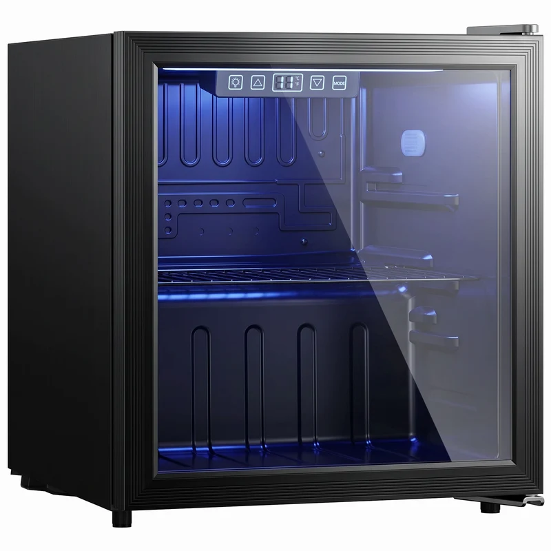 50L Undercounter Drinks Fridge with Double-Layer Glass Door, LED Light & Adjustable Shelf for Beer, Soda and Wine