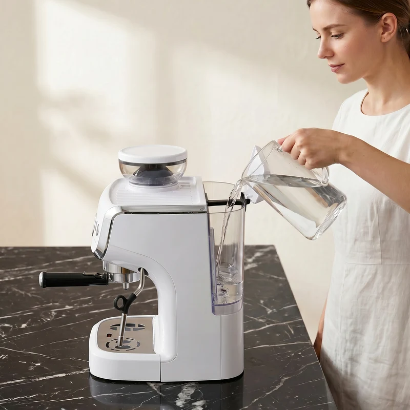 Bean-to-Cup Espresso Machine with Integrated Grinder & Steam Wand, 15 Bar Pump, 2L Tank, Stainless Steel, White