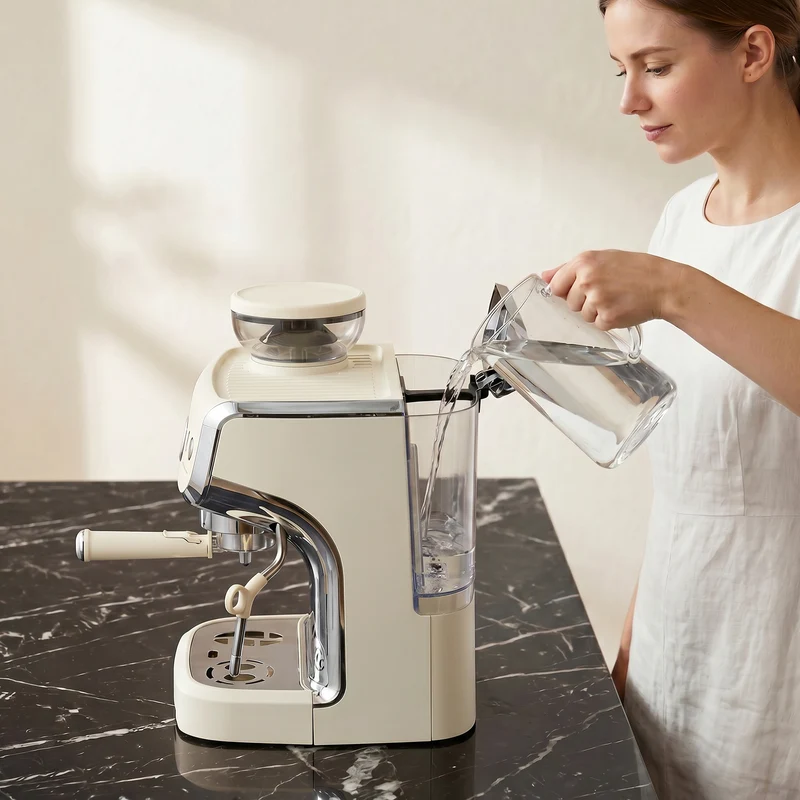 Bean to Cup Espresso Machine with Integrated Grinder & Steam Wand, 15 Bar Pump, 2L Tank, Stainless Steel, Cream White