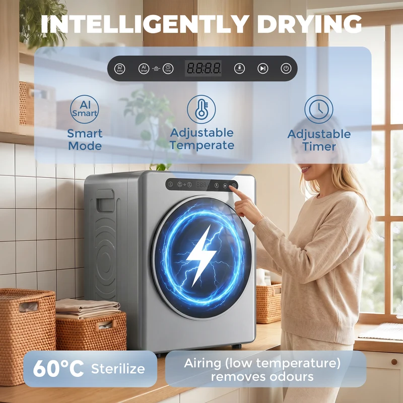 5kg Compact Vented Tumble Dryer with Stainless Steel Tub, 6 Heat Settings & Timer — Silver
