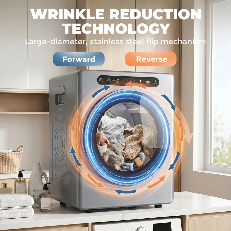 5kg Compact Vented Tumble Dryer with Stainless Steel Tub, 6 Heat Settings & Timer — Silver