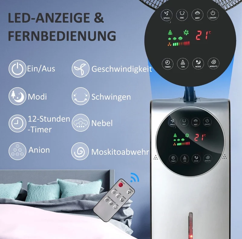 Nebel Ventilator Sprühnebel Standventilator Wasserabkühlung