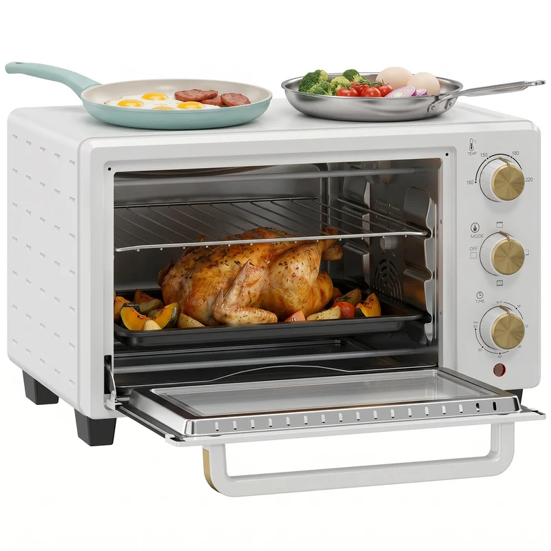 21L Mini Countertop Oven with Adjustable Temperature & Timer, White