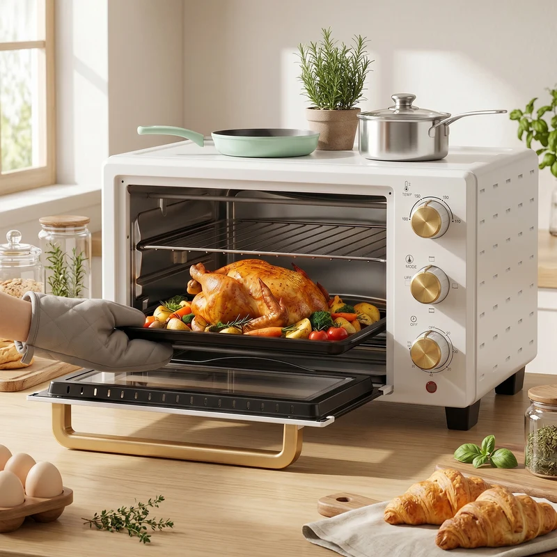 21L Mini Countertop Oven with Adjustable Temperature & Timer, White