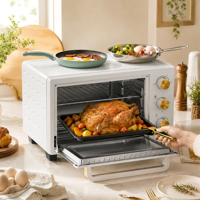 21L Mini Countertop Oven with Adjustable Temperature & Timer, White