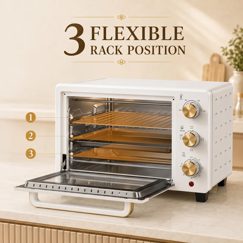 21L Mini Countertop Oven with Adjustable Temperature & Timer, White