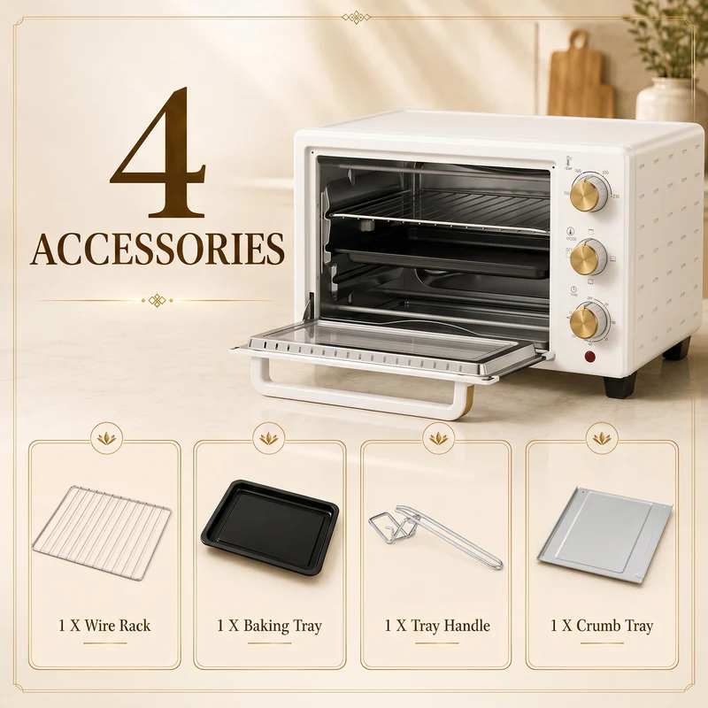 21L Mini Countertop Oven with Adjustable Temperature & Timer, White