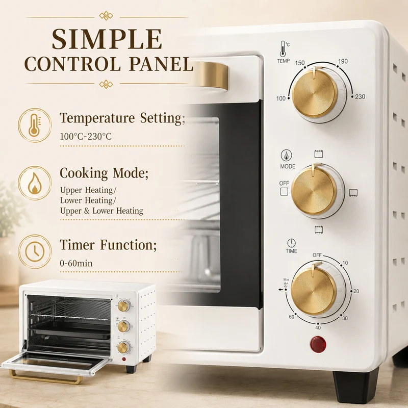21L Mini Countertop Oven with Adjustable Temperature & Timer, White