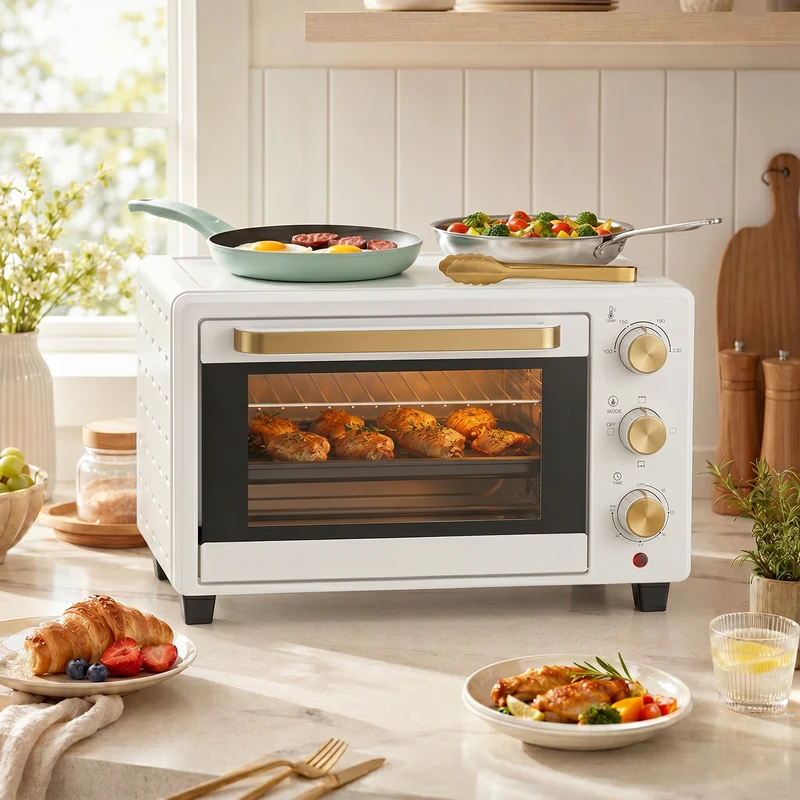 21L Mini Countertop Oven with Adjustable Temperature & Timer, White
