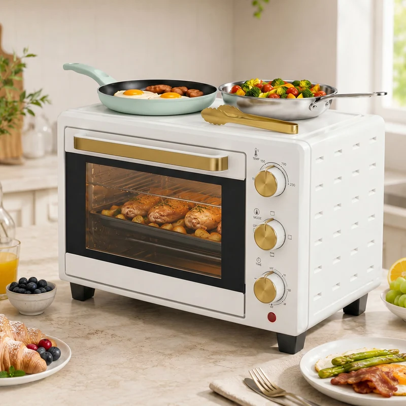 21L Mini Countertop Oven with Adjustable Temperature & Timer, White