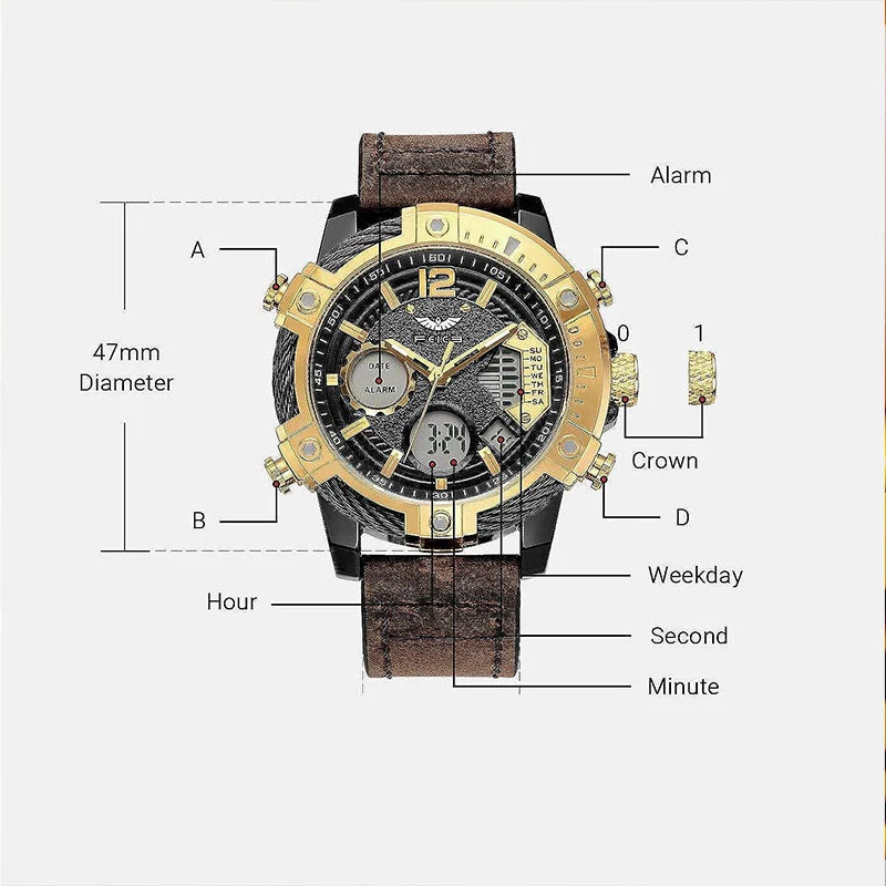 ⌚Multifunktionale Herren-Quarz-Sportuhr mit zwei Displays, wasserdicht bis 3 ATM