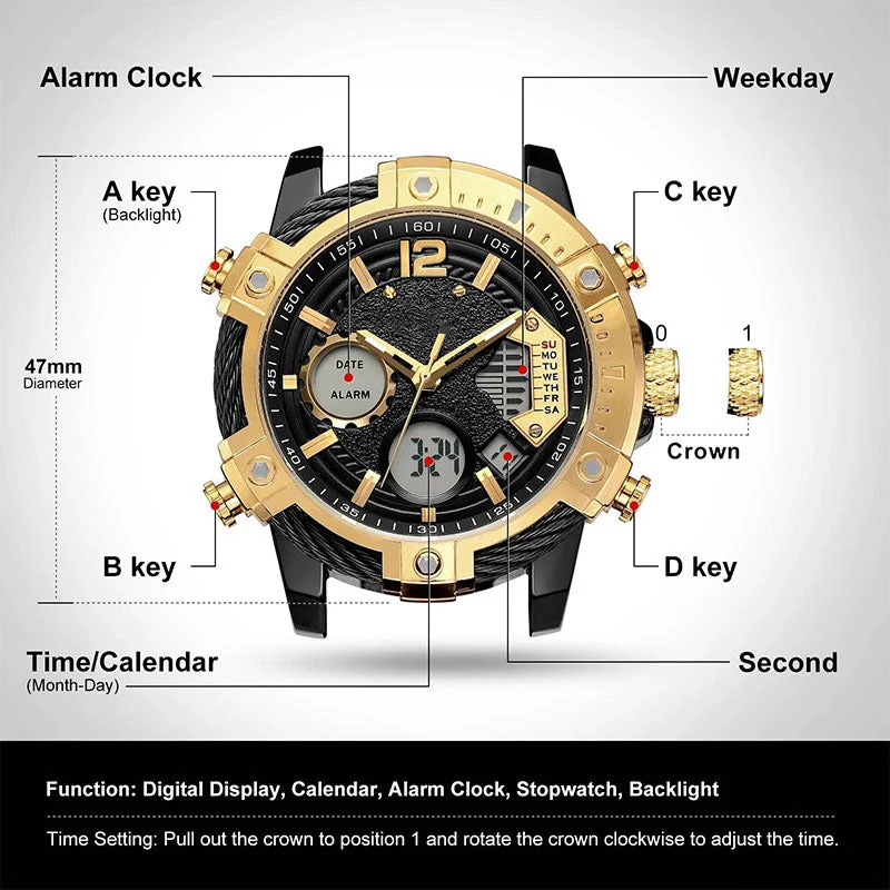 ⌚Multifunktionale Herren-Quarz-Sportuhr mit zwei Displays, wasserdicht bis 3 ATM