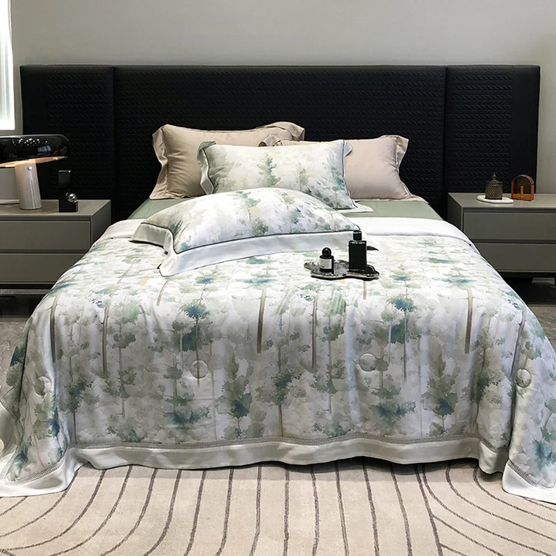 Luxuriöses Baumwollsatin-Bettwäsche-Set mit floralem Aquarellprint und feiner Satinkante