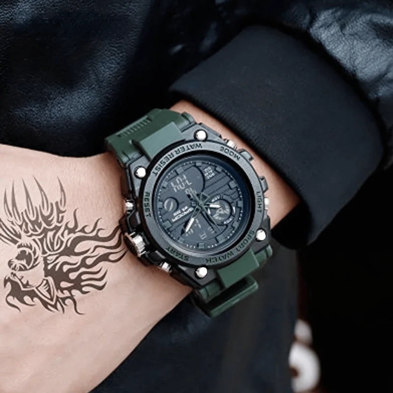Skanto | Sportliche Multifunktions-Herrenarmbanduhr mit Dual-Display-Modus, wasserdicht und leuchtend