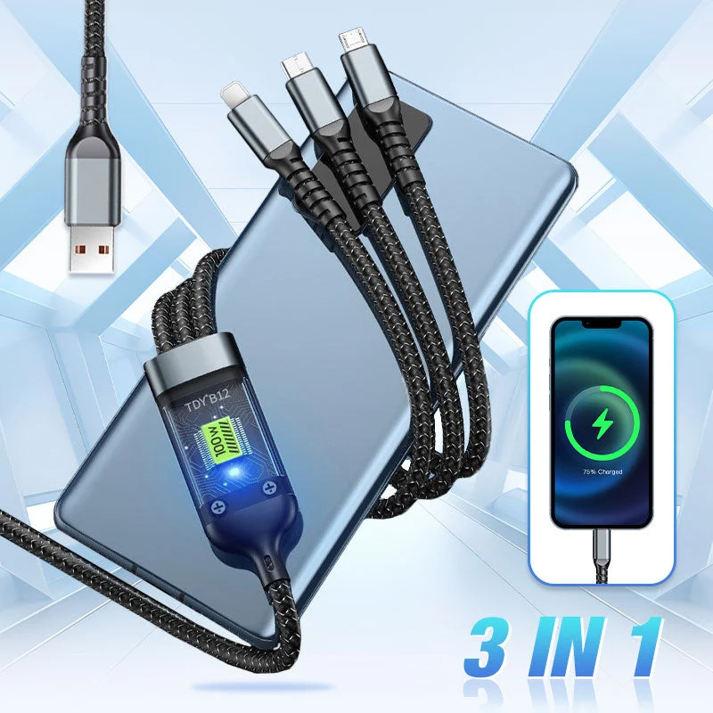 Transparentes, leuchtendes 3-in-1-Schnellladekabel