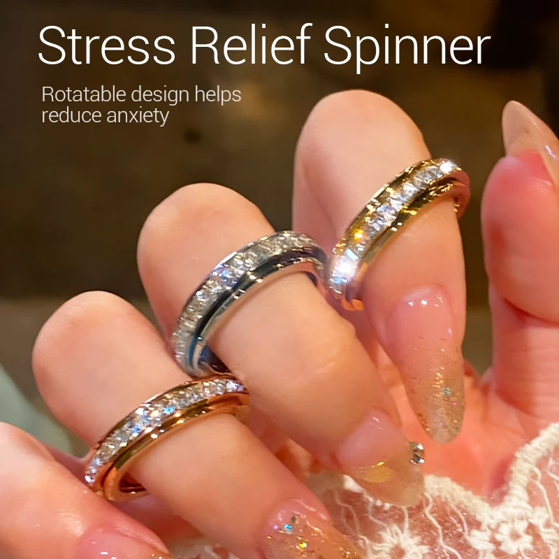 💖Black-Friday-Mega-Angebot – 50 % Rabatt!💖Drehbarer Spinner-Ring aus Titanstahl mit Zirkonia