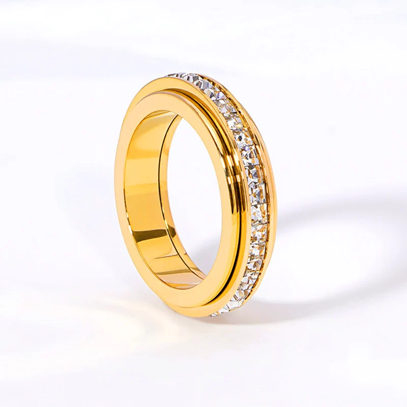 💖Black-Friday-Mega-Angebot – 50 % Rabatt!💖Drehbarer Spinner-Ring aus Titanstahl mit Zirkonia
