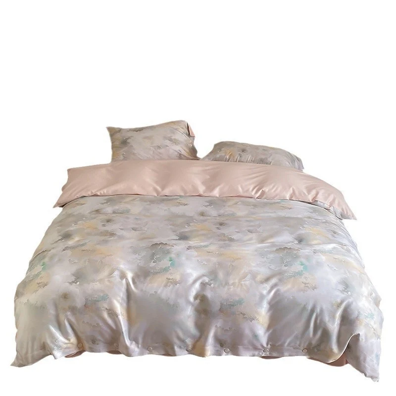 Premium-Baumwollsatin-Duvetbezuggarnitur mit floralem Jacquard-Relief und Knopfverschluss