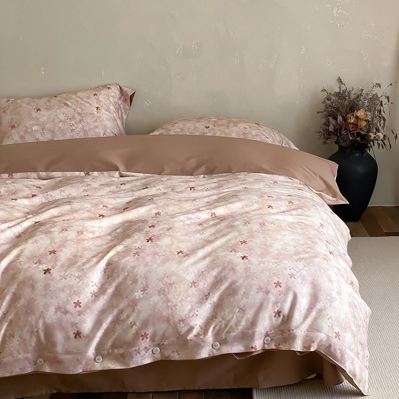 Premium-Baumwollsatin-Duvetbezuggarnitur mit floralem Jacquard-Relief und Knopfverschluss