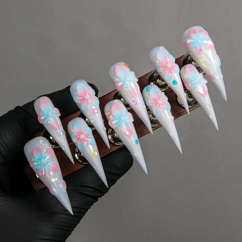Dekorative Blumige Stiletto Press-On Nägel