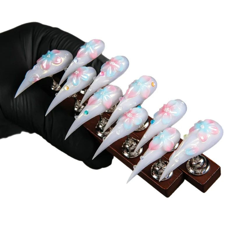 Dekorative Blumige Stiletto Press-On Nägel