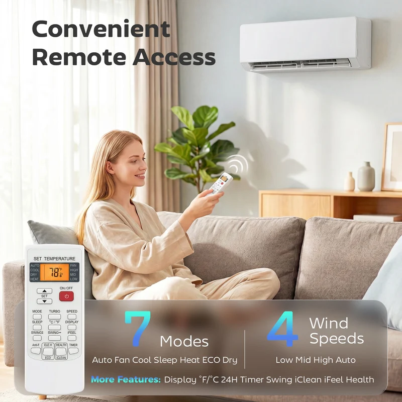 18000 BTU Mini Split Inverter AC with Ductless Heat Pump, WiFi, Cools up to 1250 Sq Ft