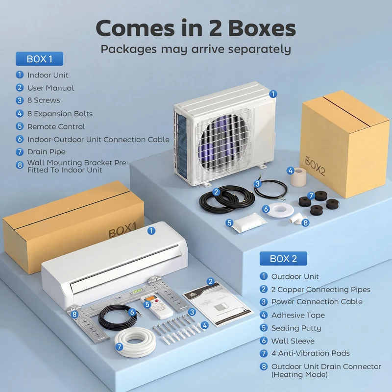 18000 BTU Mini Split Inverter AC with Ductless Heat Pump, WiFi, Cools up to 1250 Sq Ft