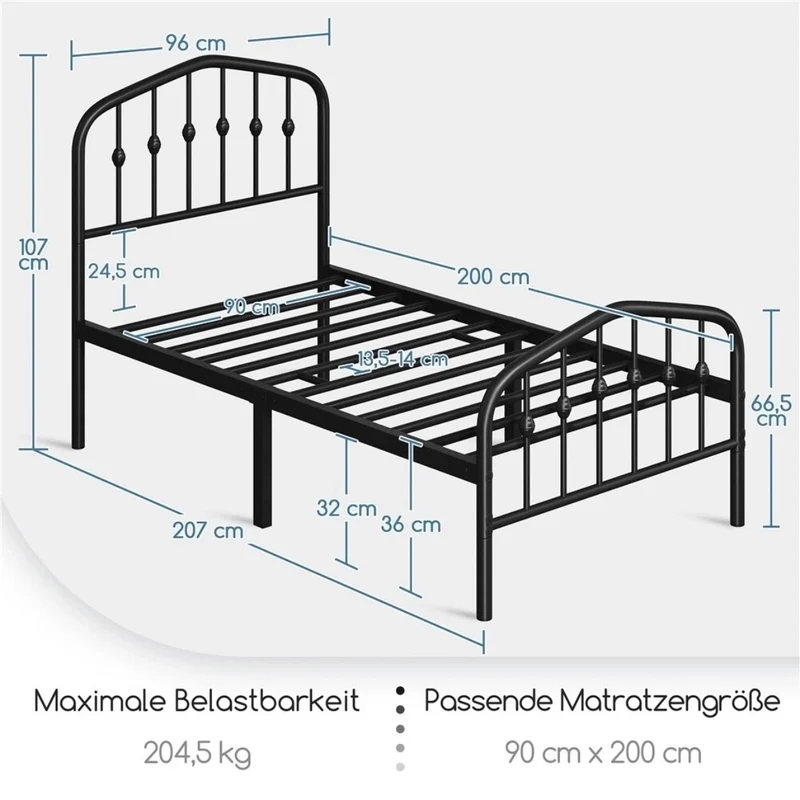 Antik Einzelbett Metallbett 90x200 Bettgestell Schlafzimmer