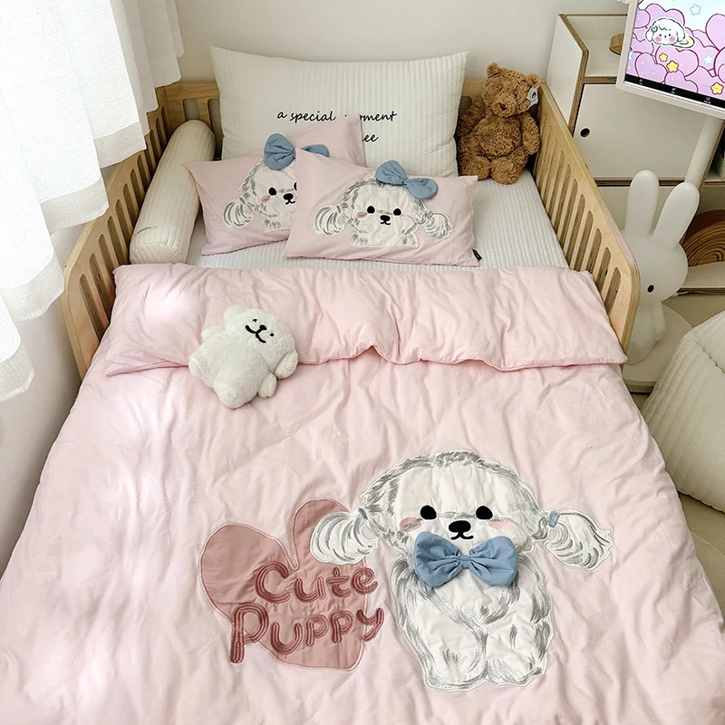 Kinder-Gitterbett-Bettwäsche-Set mit appliziertem Löwenmotiv und atmungsaktivem Baumwoll-Musselin