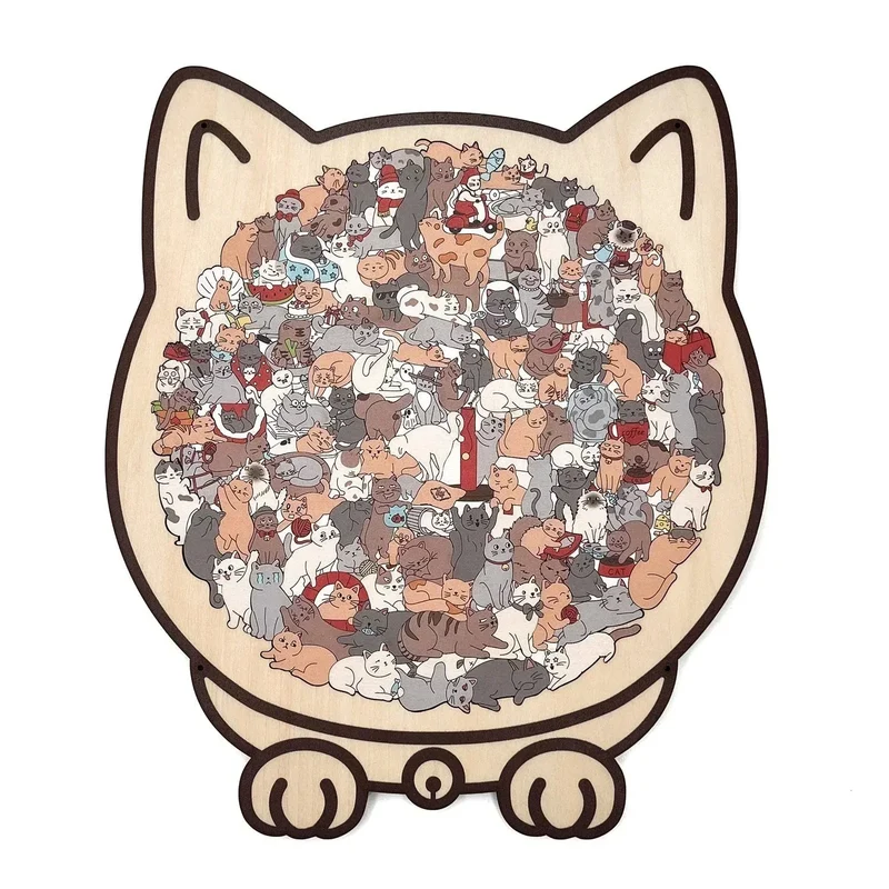 🎁Weihnachtsverkauf - 50 % Rabatt🎅Morandi-farbenes Katzenförmiges Holzpuzzle mit 135 Teilen